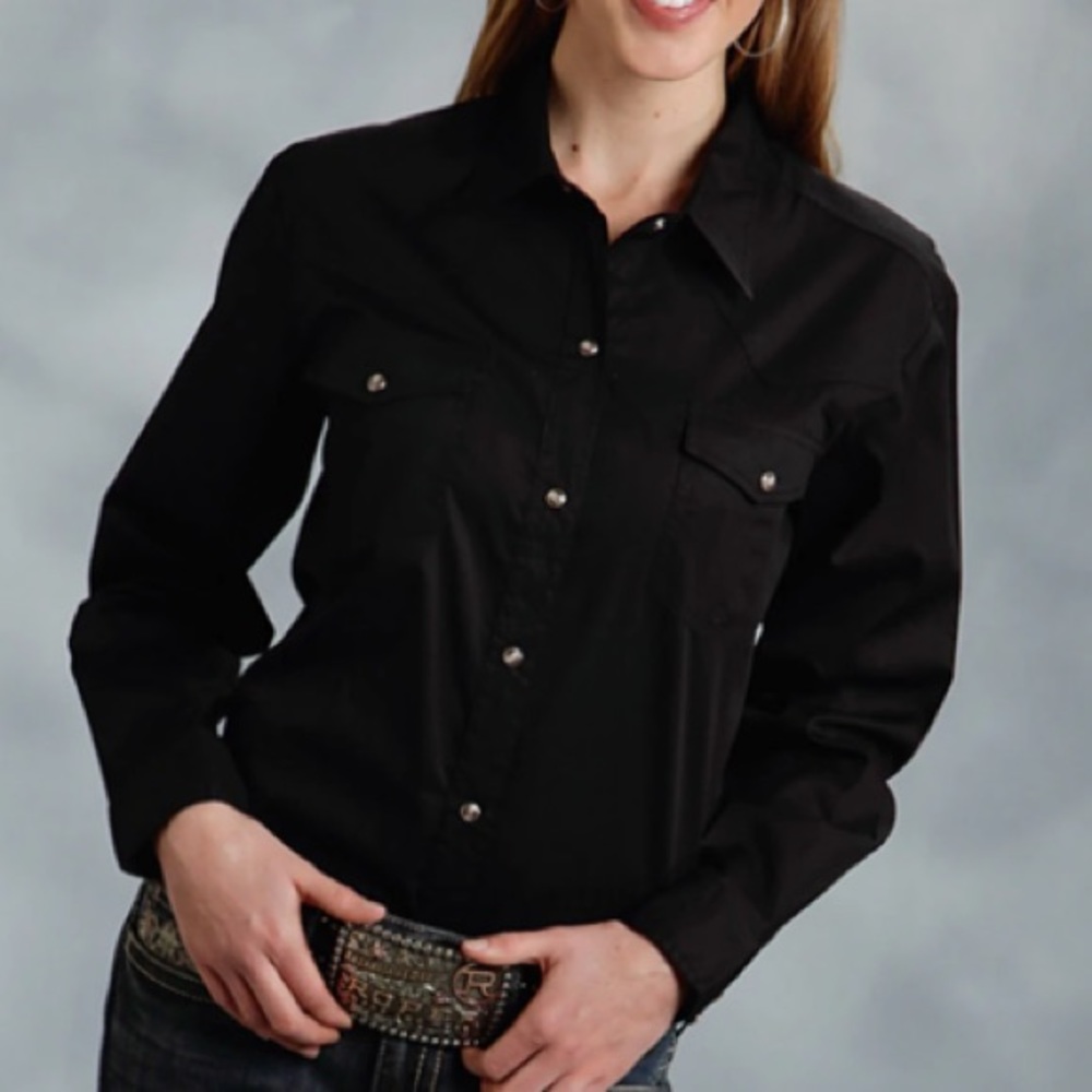 Nwot Roper Basic Solid Black Western Pocket Shirt - image 2